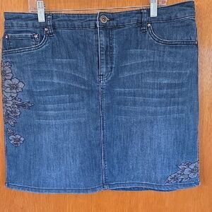 Christopher & Banks Blue Denim Skorts with Floral Embroidery